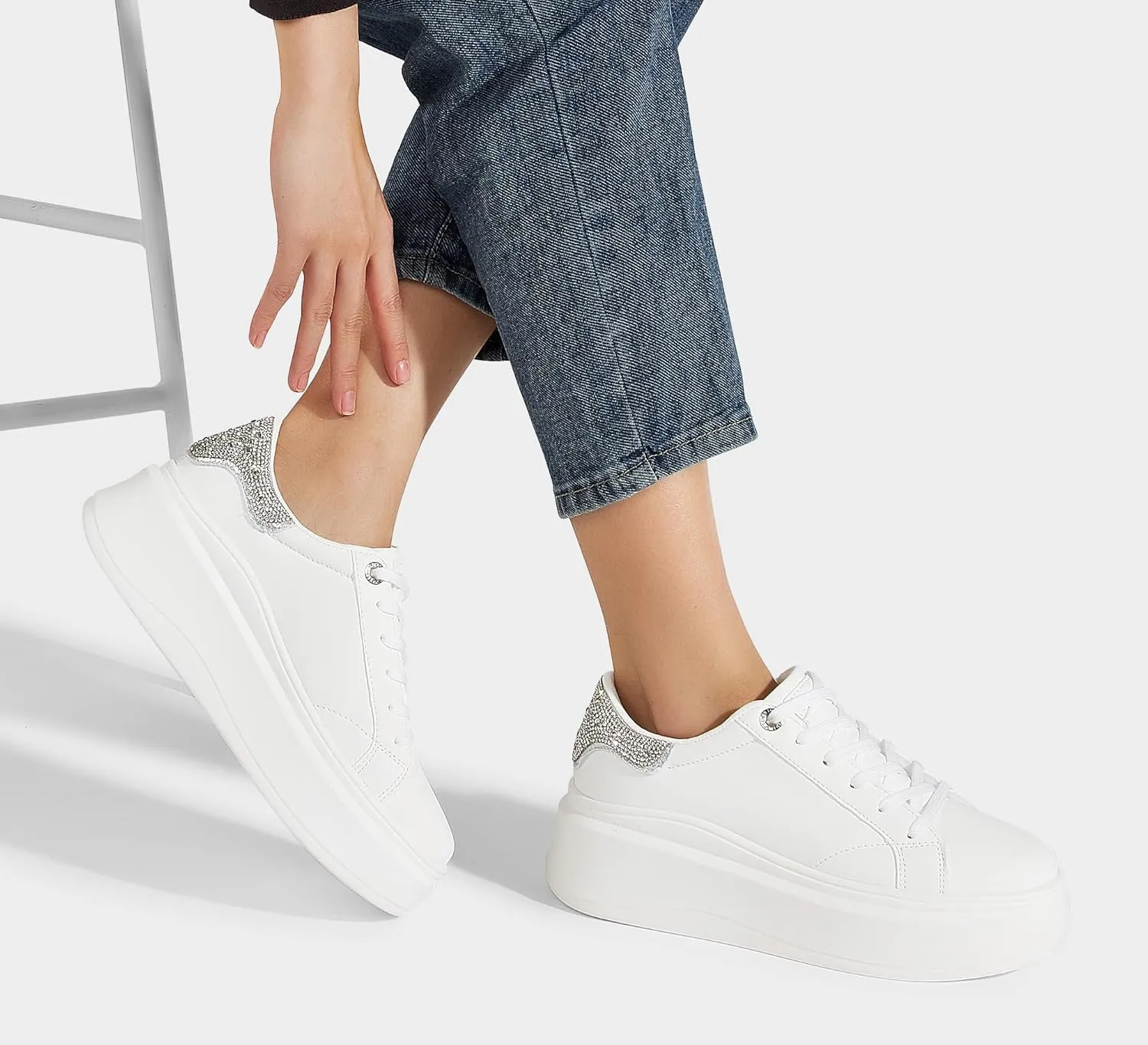 LUCKY STEP Women's Platform Fashion Sneakers Faux Leather Classic Tennis Shoes Low Top Casual Walking Shoes