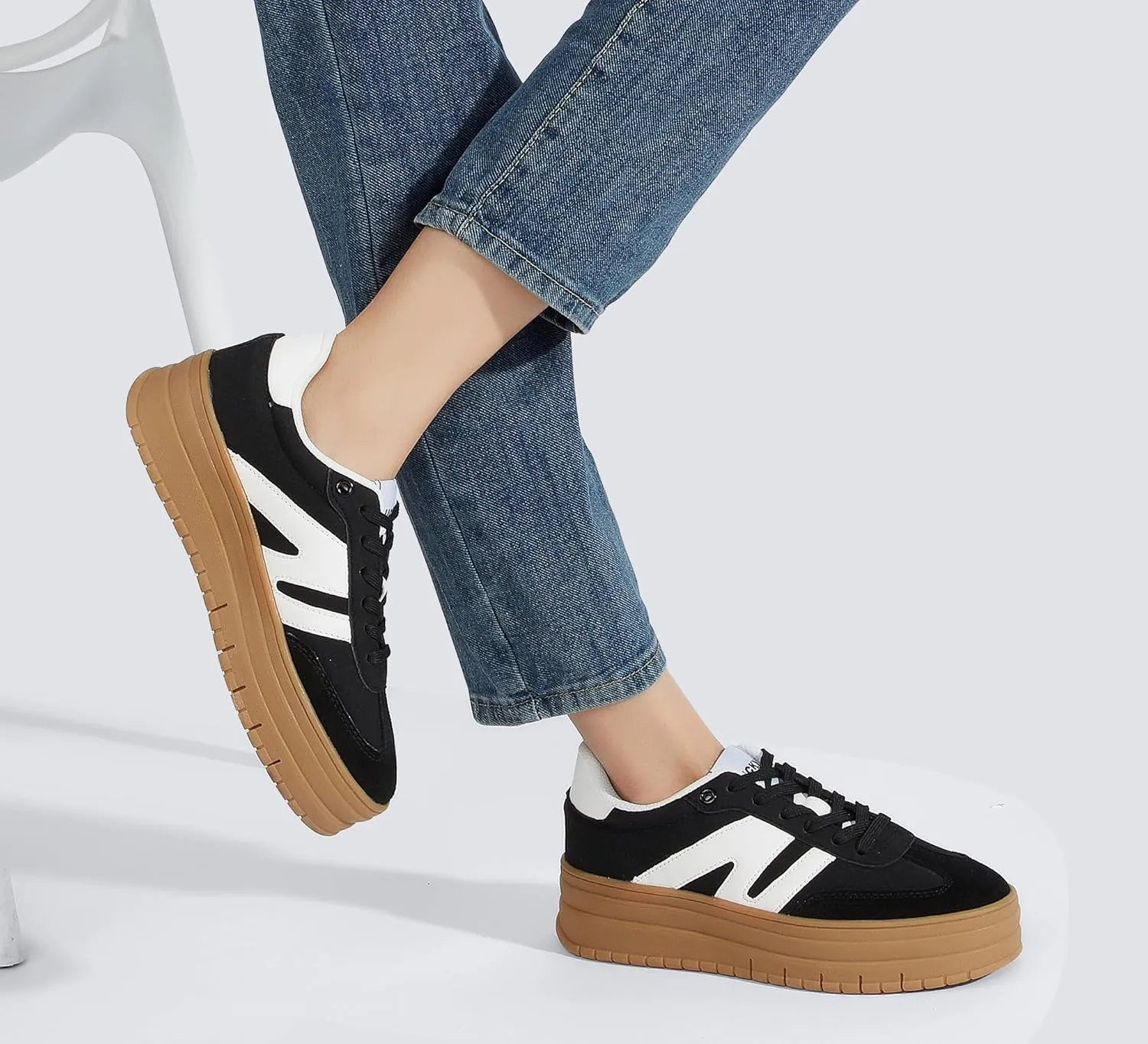 LUCKY STEP Women's Platform Gum Thick Sole Fashion Sneakers Classic Retro Rubber Low Top Casual Tennis Skate Walking Shoes