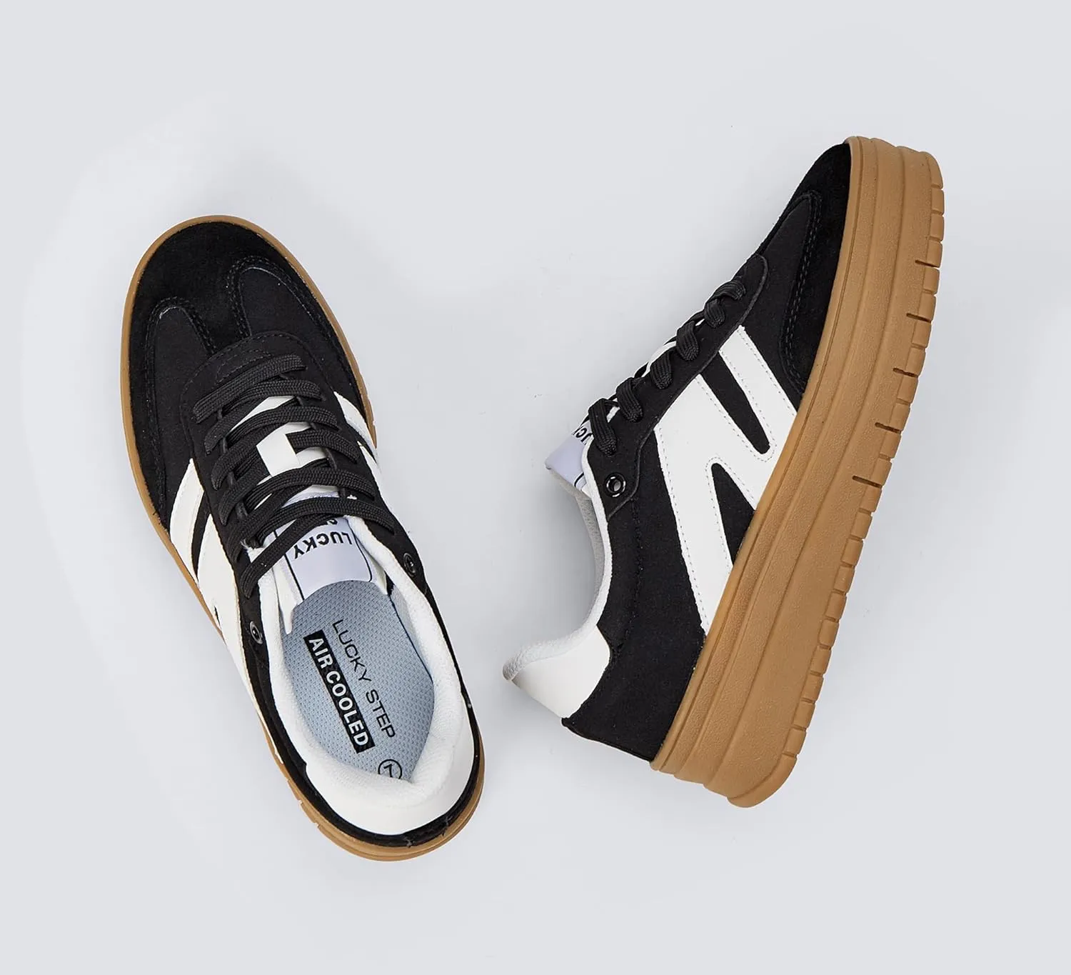 LUCKY STEP Women's Platform Gum Thick Sole Fashion Sneakers Classic Retro Rubber Low Top Casual Tennis Skate Walking Shoes
