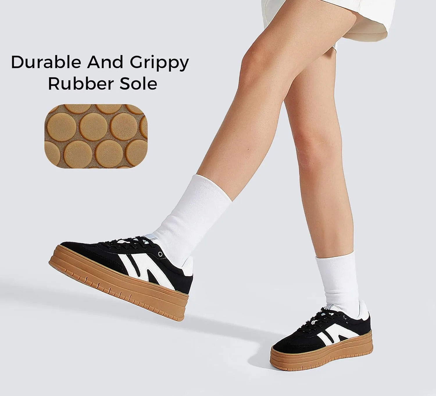 LUCKY STEP Women's Platform Gum Thick Sole Fashion Sneakers Classic Retro Rubber Low Top Casual Tennis Skate Walking Shoes