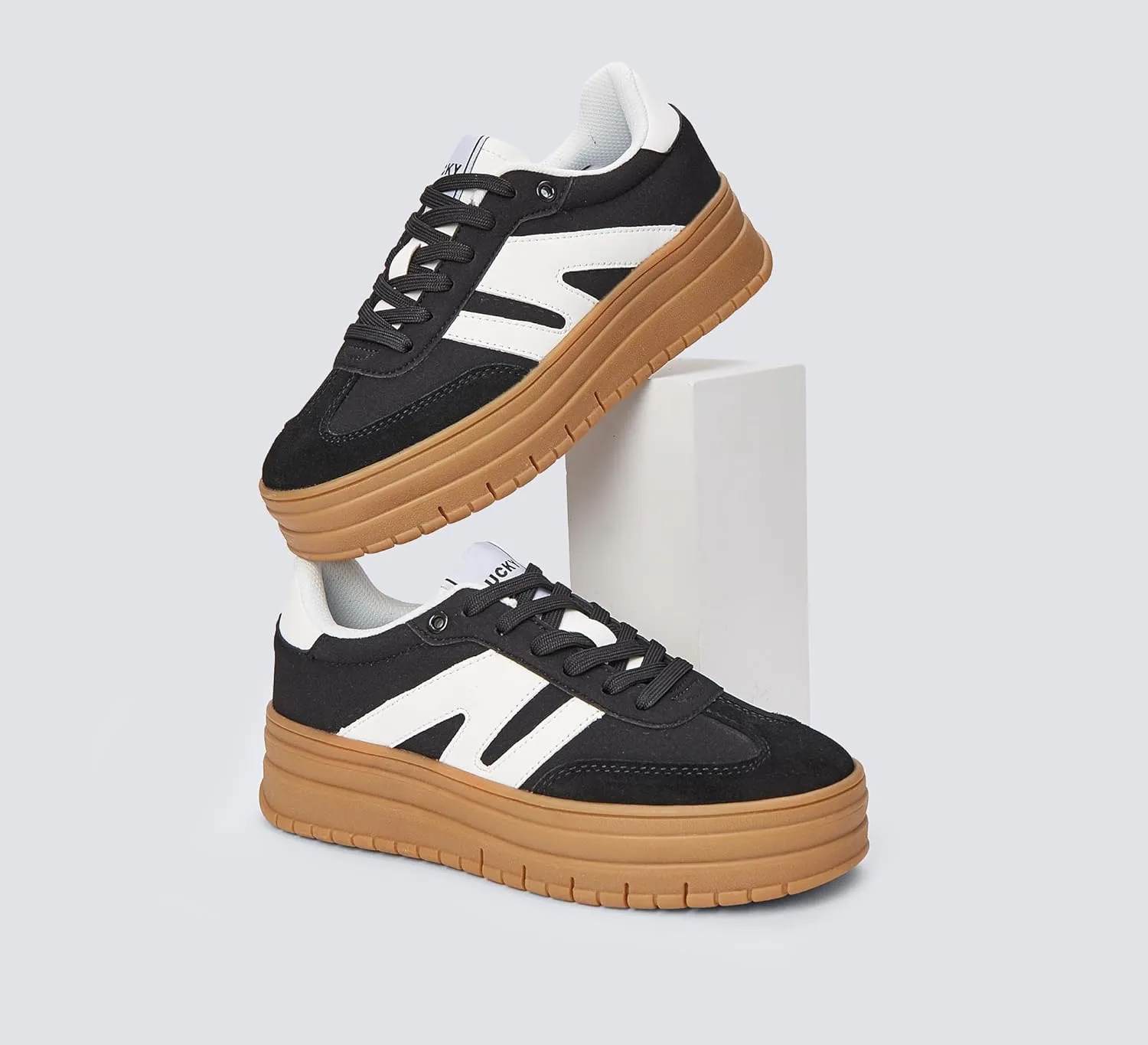 LUCKY STEP Women's Platform Gum Thick Sole Fashion Sneakers Classic Retro Rubber Low Top Casual Tennis Skate Walking Shoes