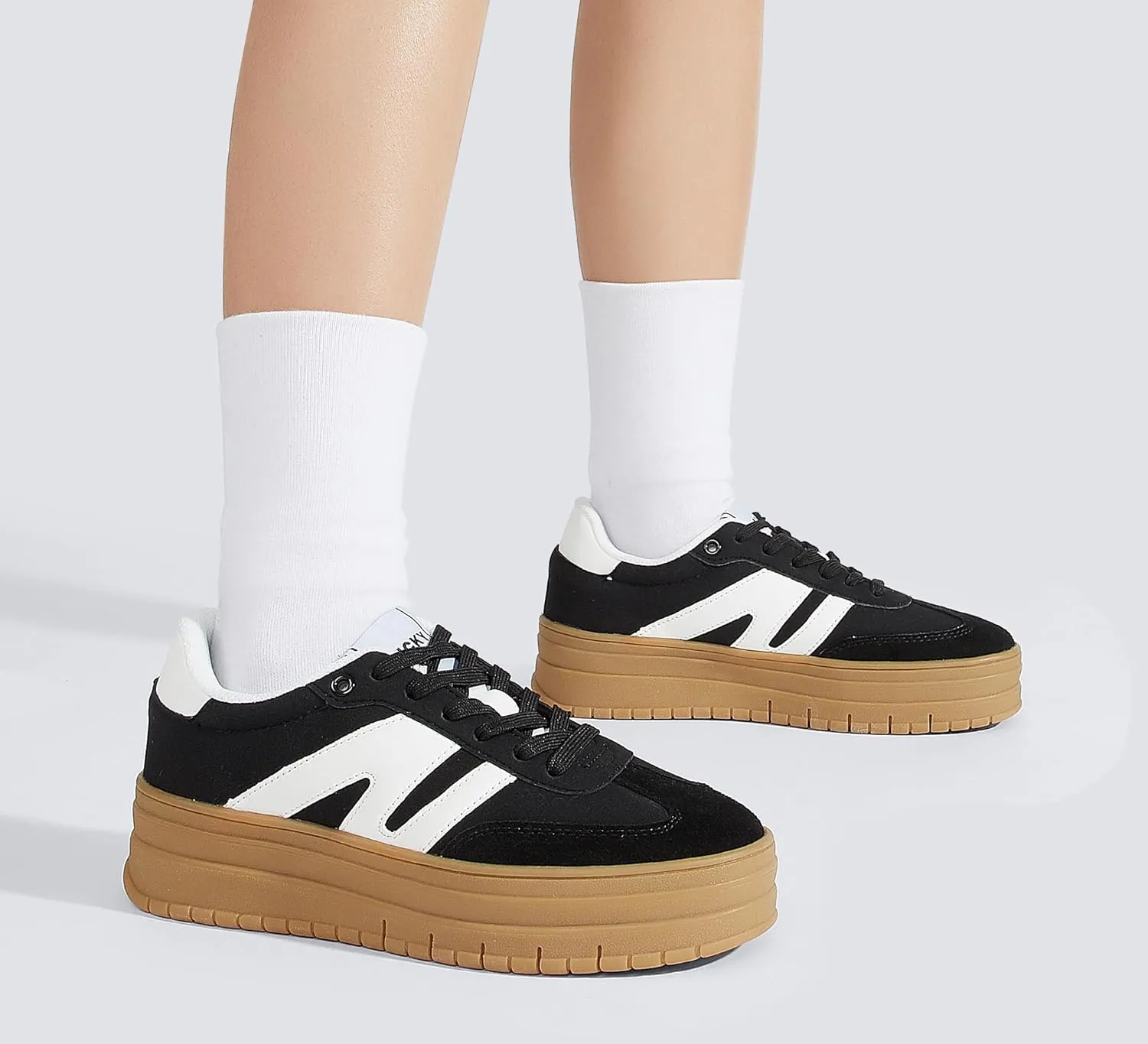 LUCKY STEP Women's Platform Gum Thick Sole Fashion Sneakers Classic Retro Rubber Low Top Casual Tennis Skate Walking Shoes