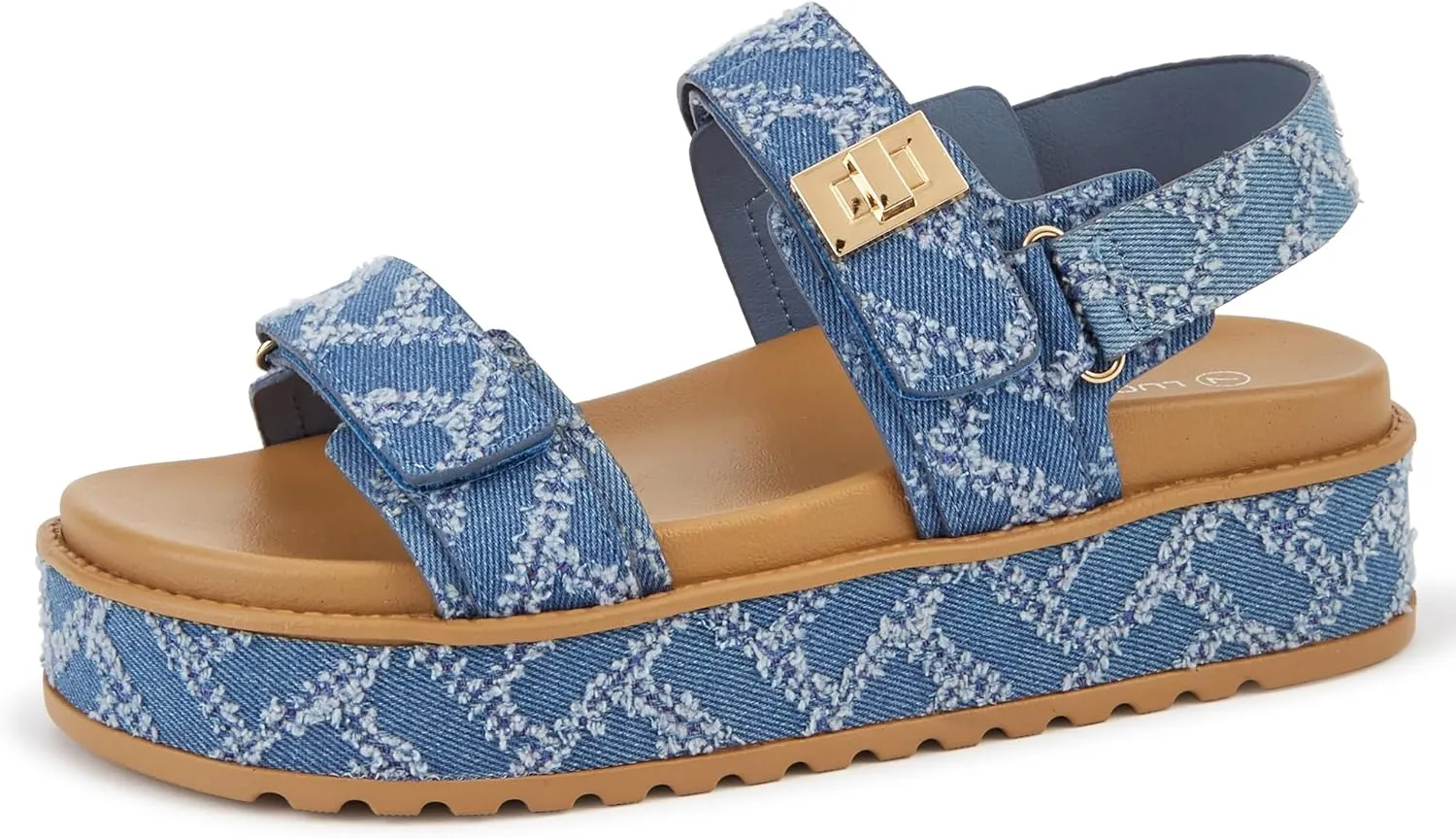 LUCKY STEP Women's Raffia Platform Wedge Sandals Open Toe Slingback Sandals Adjustable Double Strap Beach Sandals