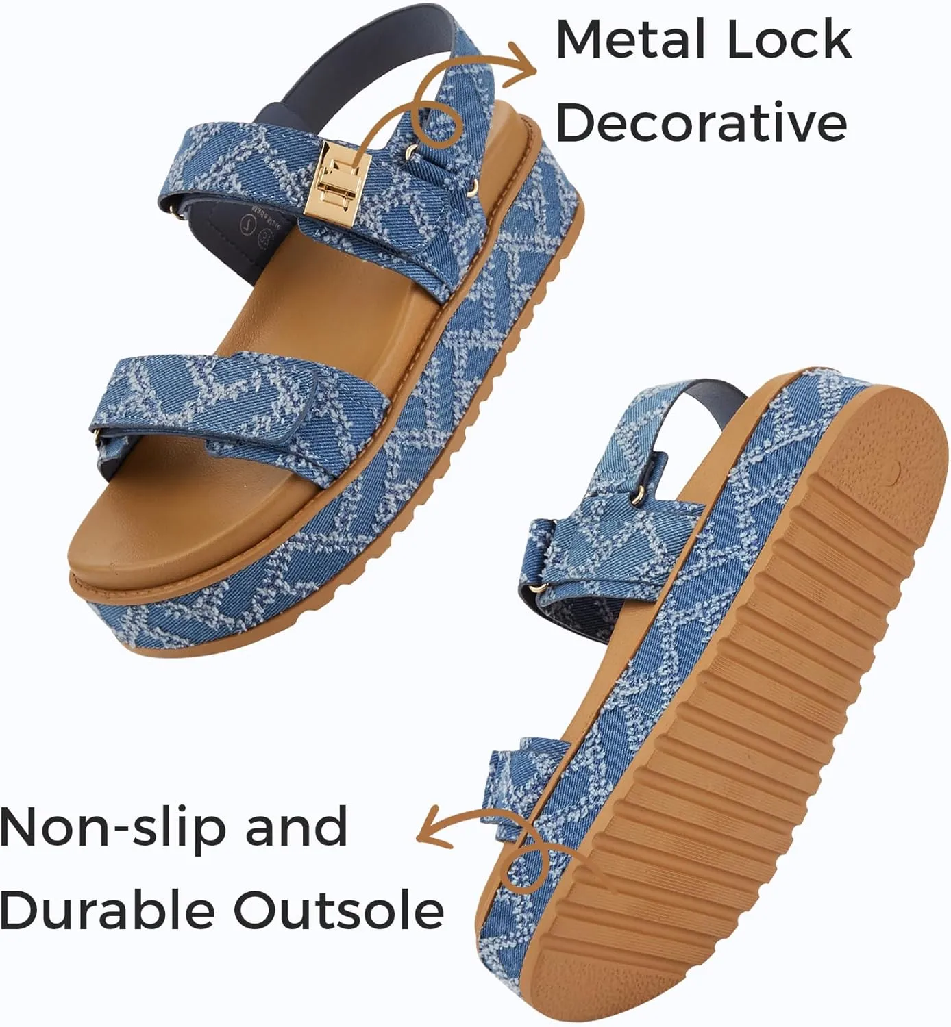 LUCKY STEP Women's Raffia Platform Wedge Sandals Open Toe Slingback Sandals Adjustable Double Strap Beach Sandals