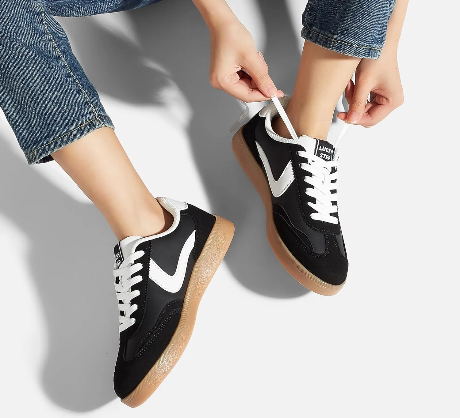 LUCKY STEP Women's Retro Fashion Sneakers Classic Casual Walking Shoes Non Slip Comfort Skate Shoes