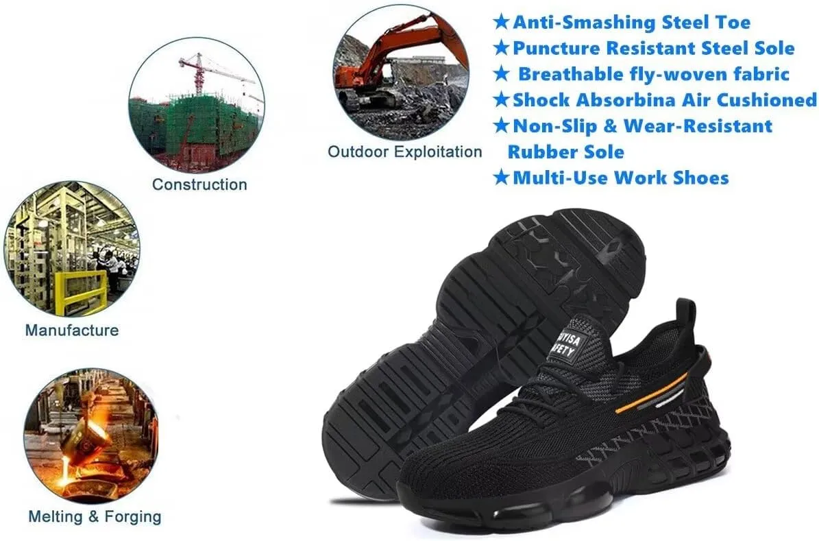 Luolocsn Work Safety Steel Toe Boots for Men and Women Lightweight Breathable Industrial & Construction Shoes