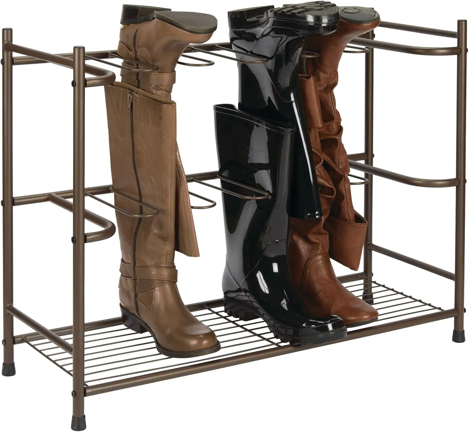 mDesign Boot Storage & Organizer Rack, Space-Saving Holder for Rain, Riding, Dress Boots - Holds 6 Pairs - Modern Design, Sturdy Steel - Espresso Brown