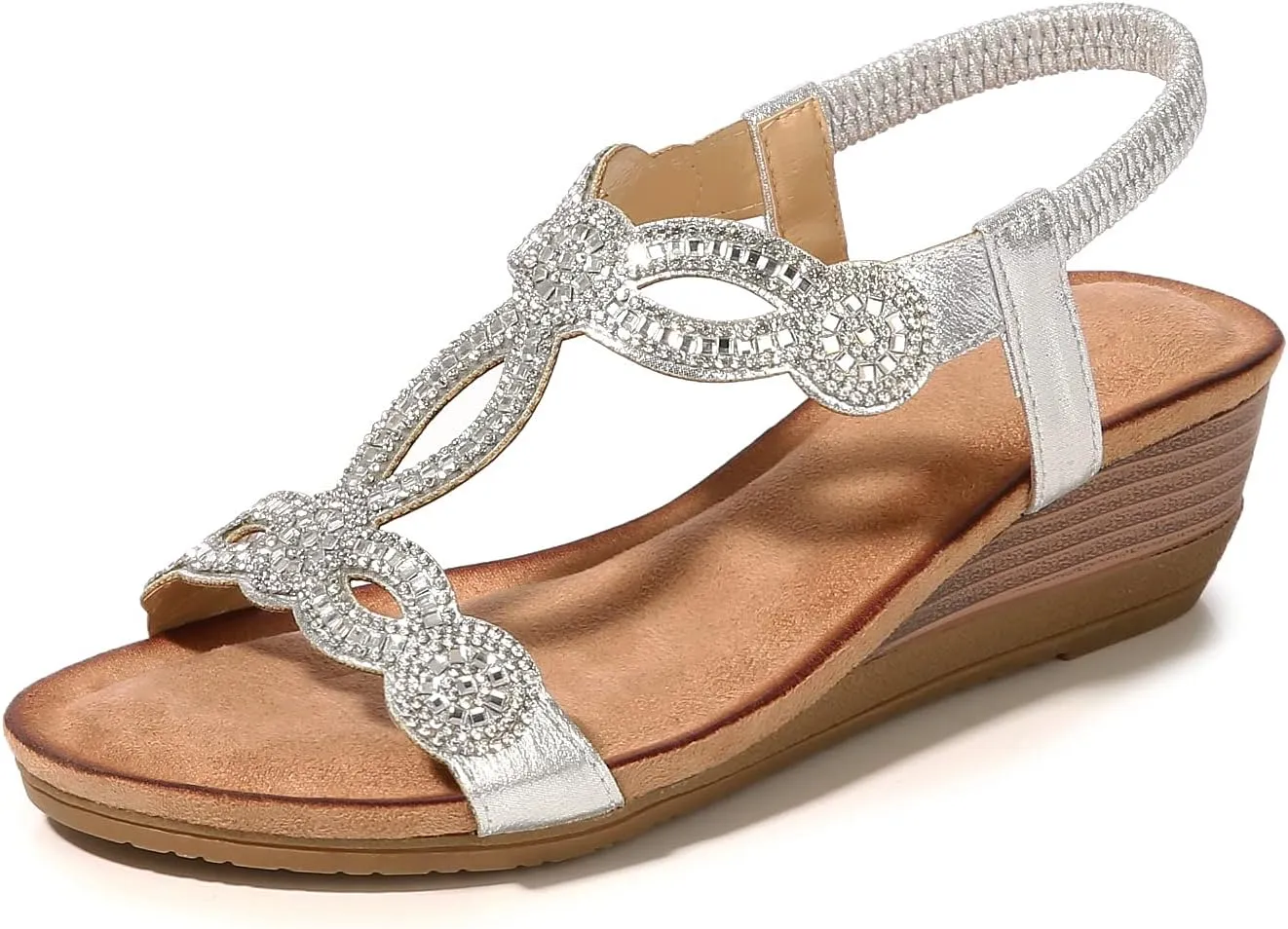 Meeshine Women's Wedge Sandals Summer Comfortable Casual Bohemian Beach Rhinestone Platform Shoes