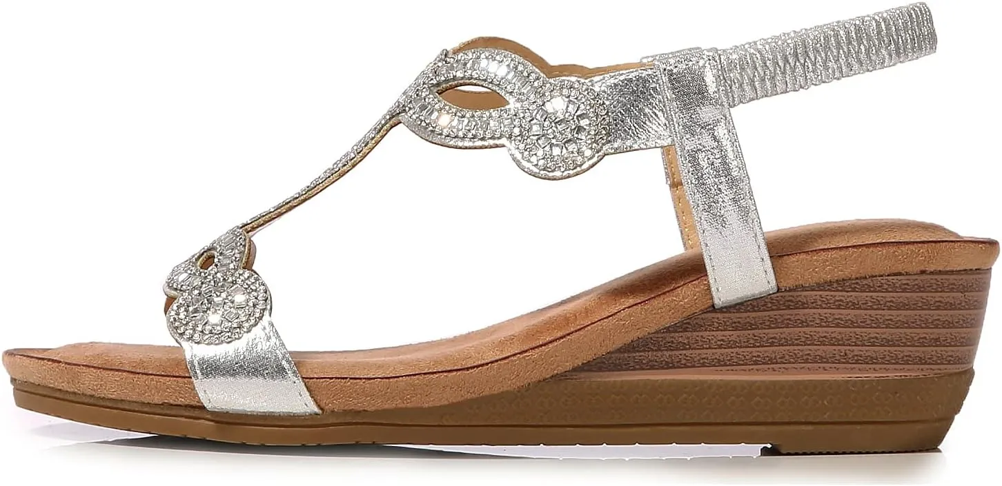 Meeshine Women's Wedge Sandals Summer Comfortable Casual Bohemian Beach Rhinestone Platform Shoes