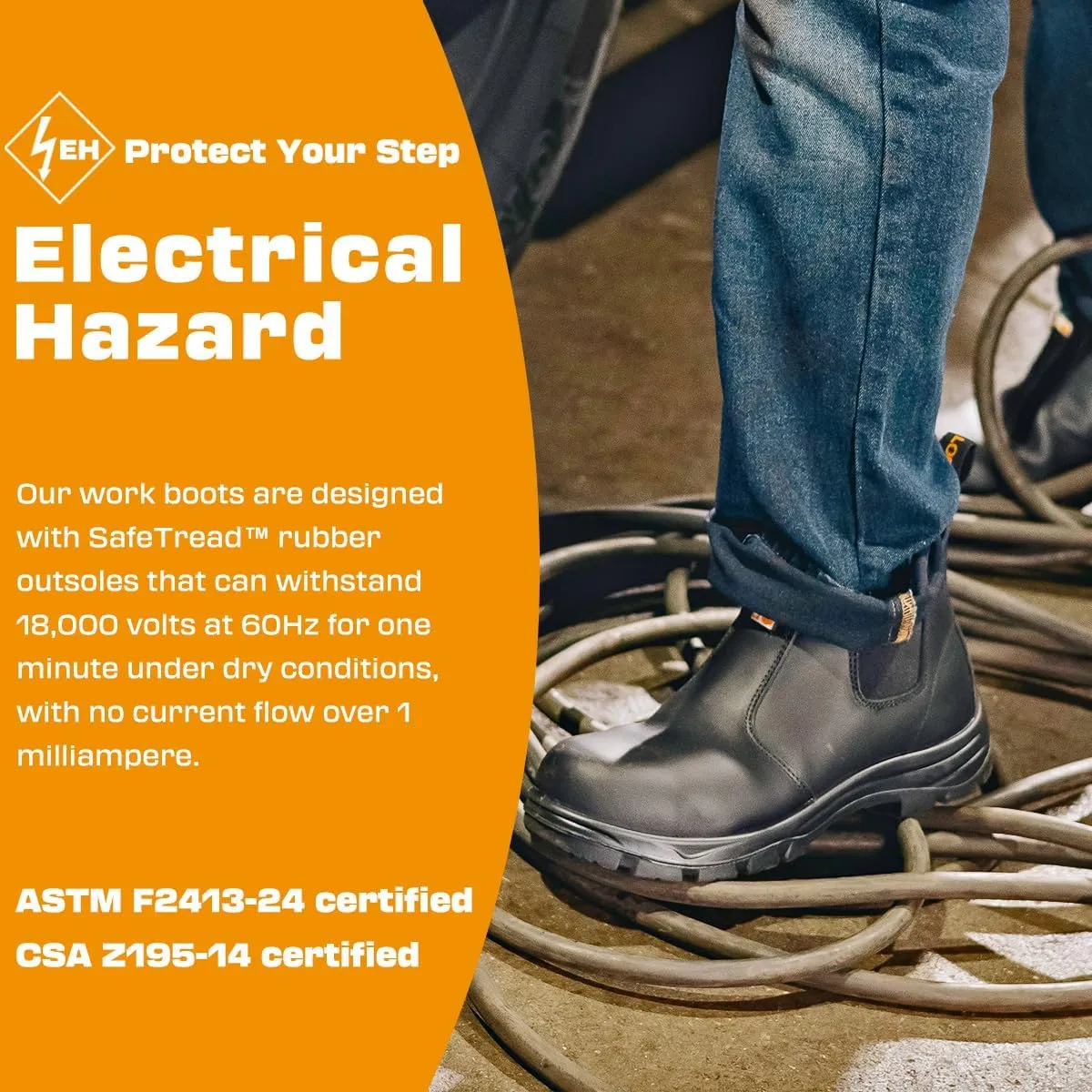 Men's ASTM & CSA Certified Composite Toe Chelsea Work Boots – 100% Leather, Lightweight, I/C/EH/PR/ESR, Oil/Slip/Heat Resistant, Rubber Outsole, Safety Boots 5666