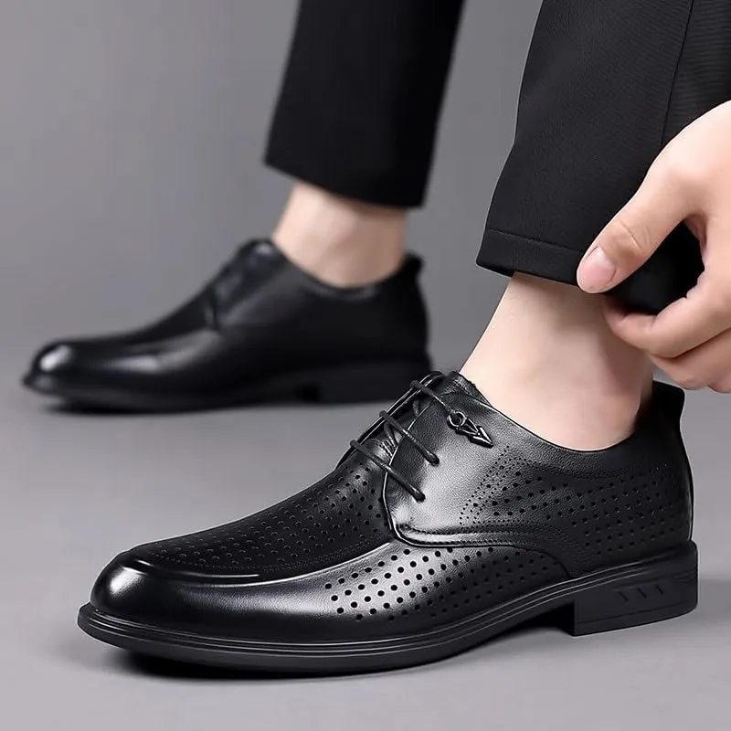 Men's Business Formal Leather Sandals Summer Breathable Leather Shoes Hollow-Out Cowhide Casual Men's Dress Shoes(10)