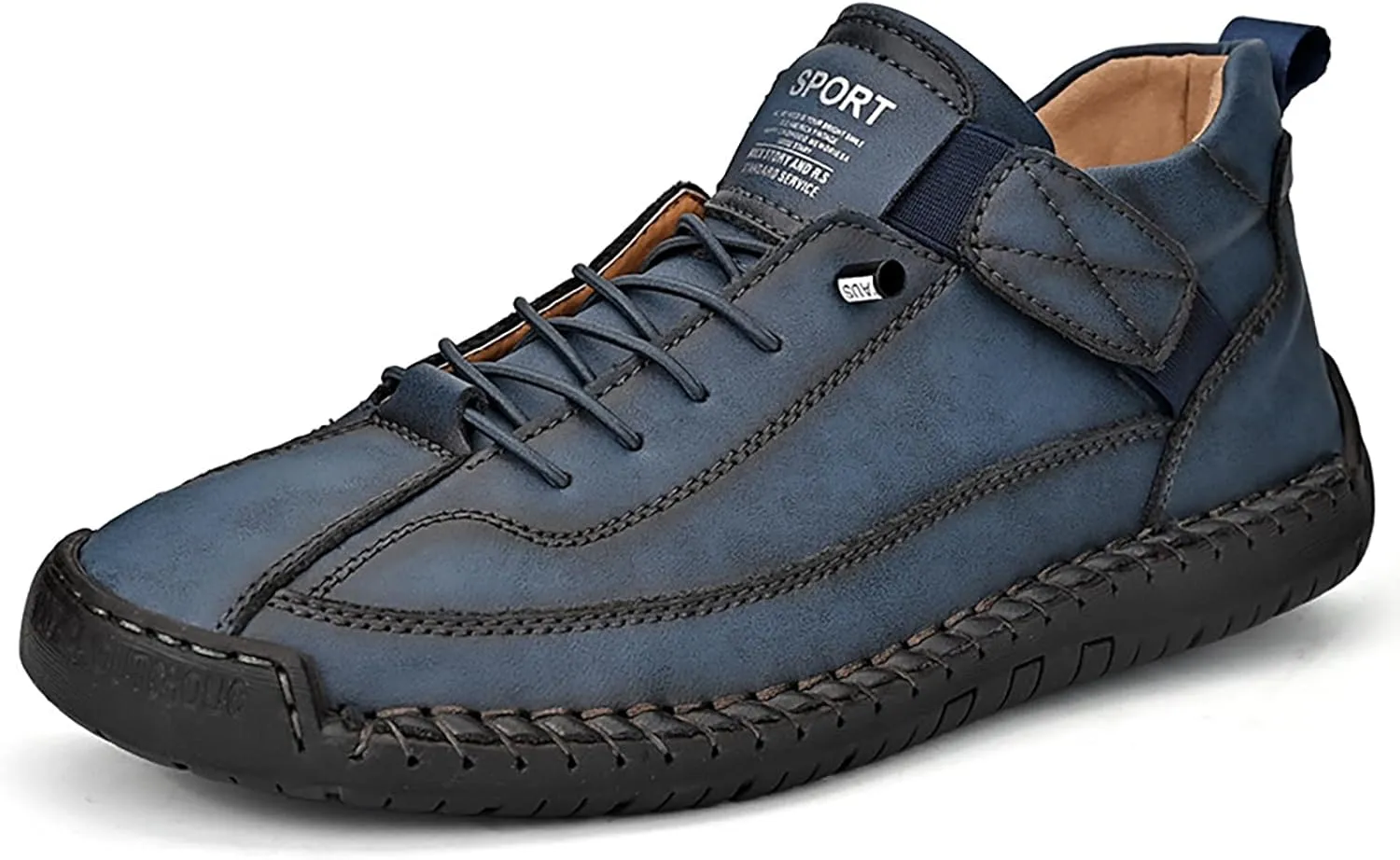 Men's Hook & Loop Hand Stitching Chukka Boots,Lightweight Leather Slip On Loafers Low Hiking Ankle Boots Lace-Up Comfort Non-Slip Boots For Outdoor Camping & Driving Booties