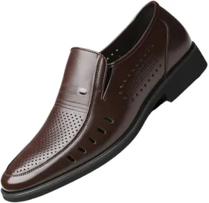 Men's Leather Lace-Up Oxford Shoes, Comfortable Black Breathable Loafers, Anti-Slip Business & Formal Party Shoes, Pointed Toe Casual Shoes