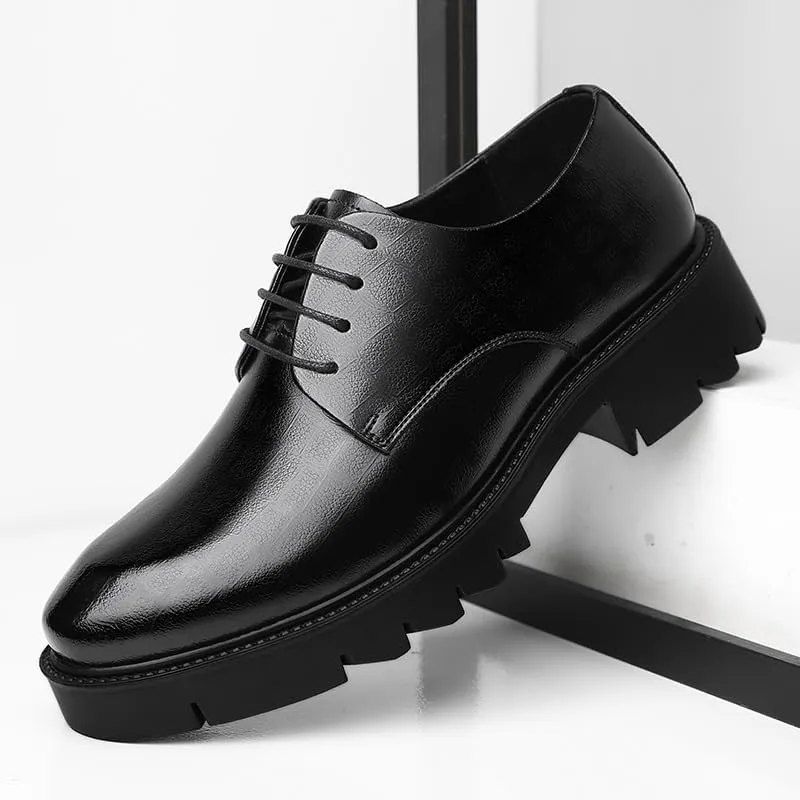 Mens Leather Shoes Breathable Genuine Leather Derby Fashion Formal Tuxedo Walking Shoes Comfortable Round Toe Lace Up Loafers Business