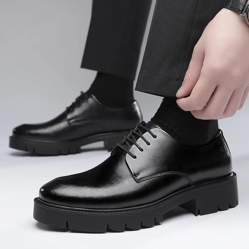 Mens Leather Shoes Breathable Genuine Leather Derby Fashion Formal Tuxedo Walking Shoes Comfortable Round Toe Lace Up Loafers Business