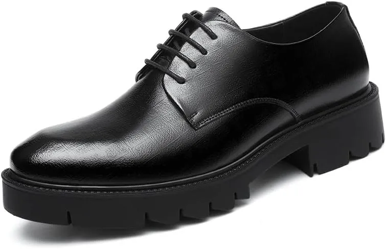 Mens Leather Shoes Breathable Genuine Leather Derby Fashion Formal Tuxedo Walking Shoes Comfortable Round Toe Lace Up Loafers Business