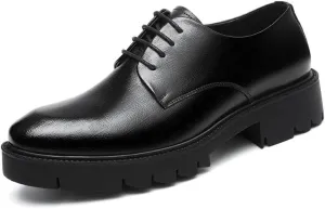 Mens Leather Shoes Breathable Genuine Leather Derby Fashion Formal Tuxedo Walking Shoes Comfortable Round Toe Lace Up Loafers Business