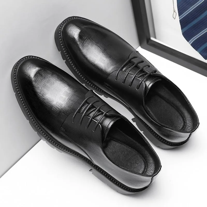 Mens Leather Shoes Breathable Genuine Leather Derby Fashion Formal Tuxedo Walking Shoes Comfortable Round Toe Lace Up Loafers Business