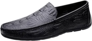 Men's Loafers Shoes Round Toe Leather Crocodile Embossed Loafer Slip Resistant Comfortable Party Casual