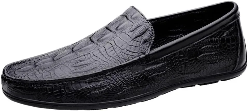 Men's Loafers Shoes Round Toe Leather Crocodile Embossed Loafer Slip Resistant Comfortable Party Casual