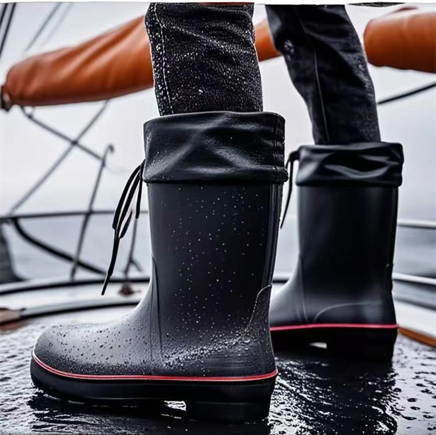 Mens Rain Boots Water boots Waterproof PVC Rubber Boots Outdoor Mud Boots,Comfort Lightweight Mid-Calf Gardening Fishing Shoes for Yard Farm Work