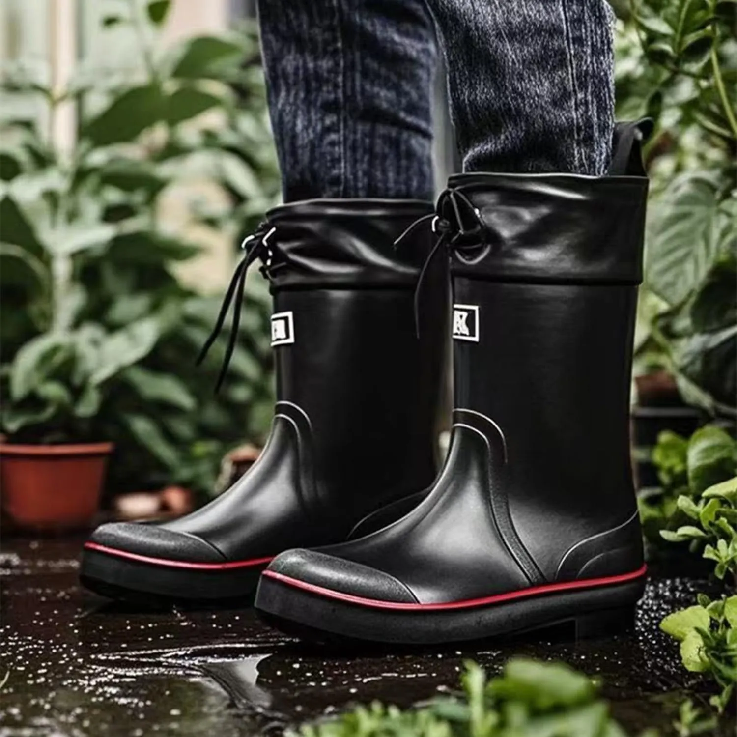 Mens Rain Boots Water boots Waterproof PVC Rubber Boots Outdoor Mud Boots,Comfort Lightweight Mid-Calf Gardening Fishing Shoes for Yard Farm Work