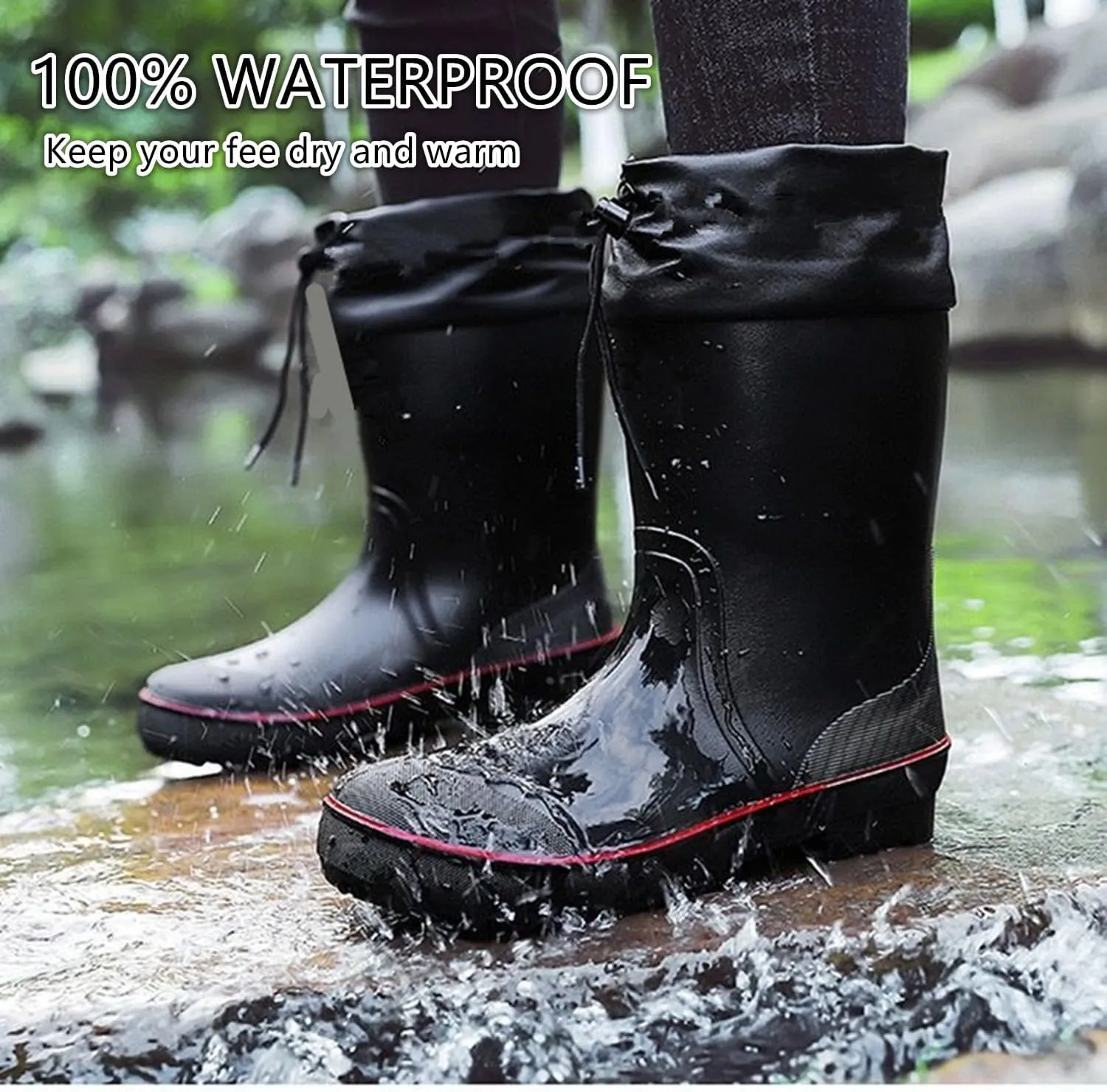 Mens Rain Boots Water boots Waterproof PVC Rubber Boots Outdoor Mud Boots,Comfort Lightweight Mid-Calf Gardening Fishing Shoes for Yard Farm Work