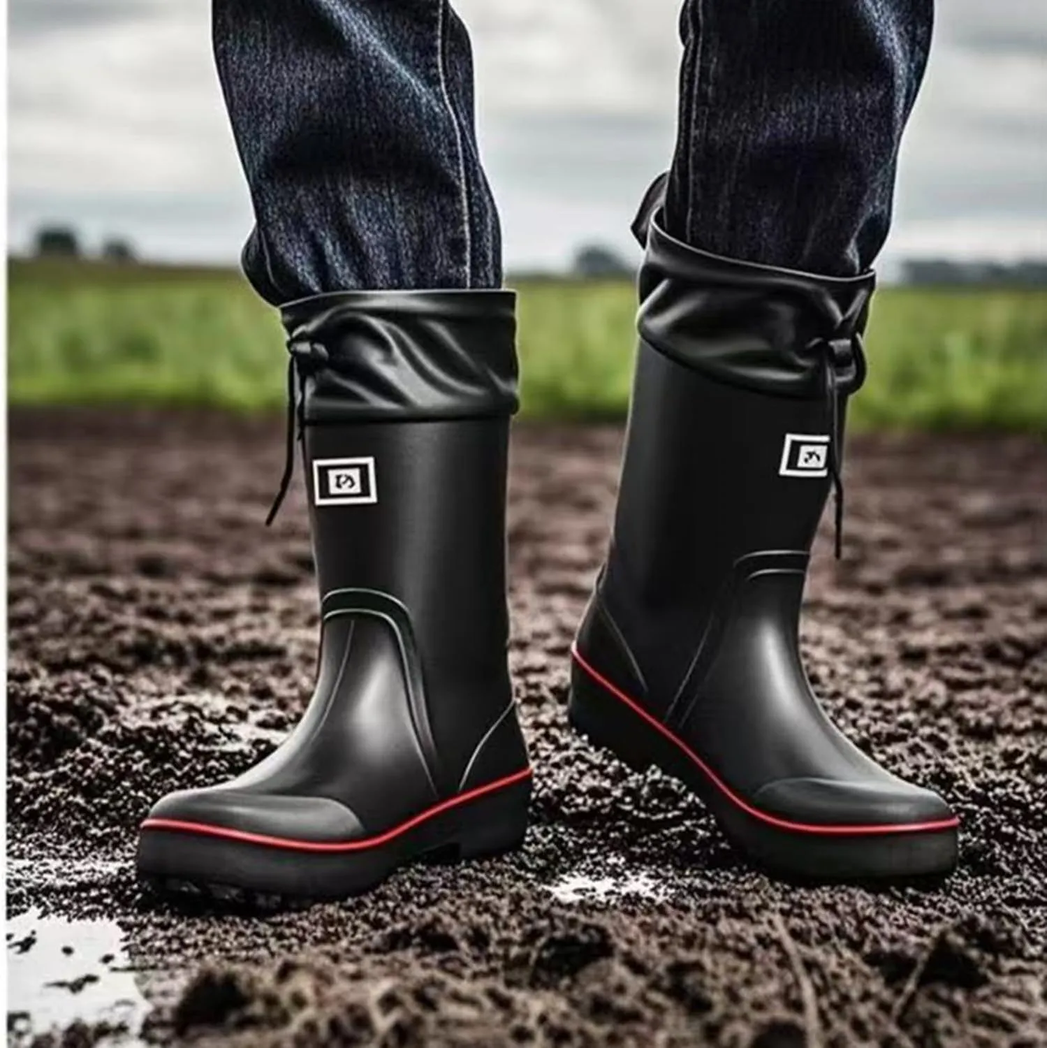Mens Rain Boots Water boots Waterproof PVC Rubber Boots Outdoor Mud Boots,Comfort Lightweight Mid-Calf Gardening Fishing Shoes for Yard Farm Work