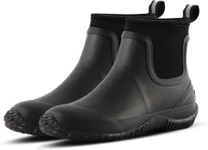 Men's Rain Boots, Waterproof Rubber Garden Boots for Men, Men's Outdoor Work Ankle Shoes, Non Slip Neoprene Rubber Short Mud Boots for Hunting Fishing
