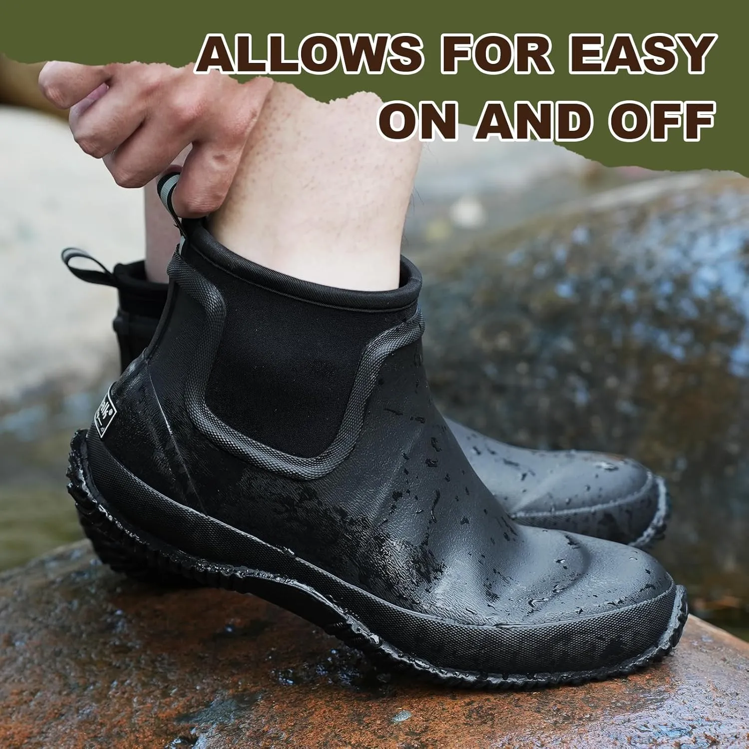Men's Rain Boots, Waterproof Rubber Garden Boots for Men, Men's Outdoor Work Ankle Shoes, Non Slip Neoprene Rubber Short Mud Boots for Hunting Fishing