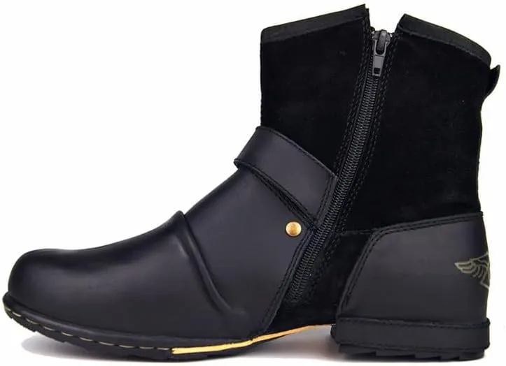 Men's Retro Hiking Boots Classic Breathable Lightweight Non-Slip Outdoor Zip Motorcycle Boots Cowboy Boots