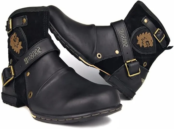Men's Retro Hiking Boots Classic Breathable Lightweight Non-Slip Outdoor Zip Motorcycle Boots Cowboy Boots