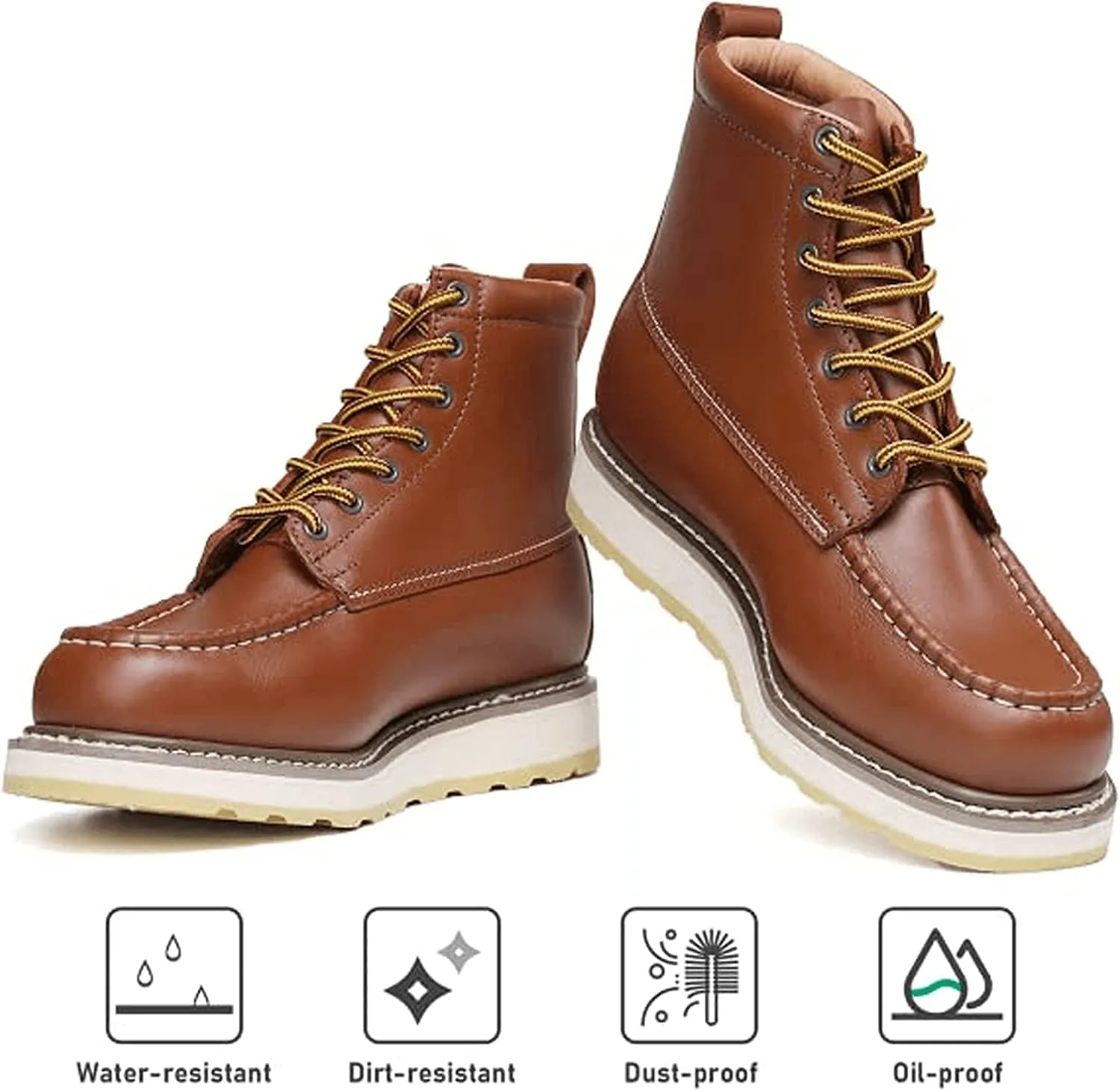 Men's Stylish Classic 4", 6", & 8" Soft Moc Toe & Steel Toe EH Leather SureTrack Work Boots with Non-Slip Wedge Outsole & Goodyear Storm Welt