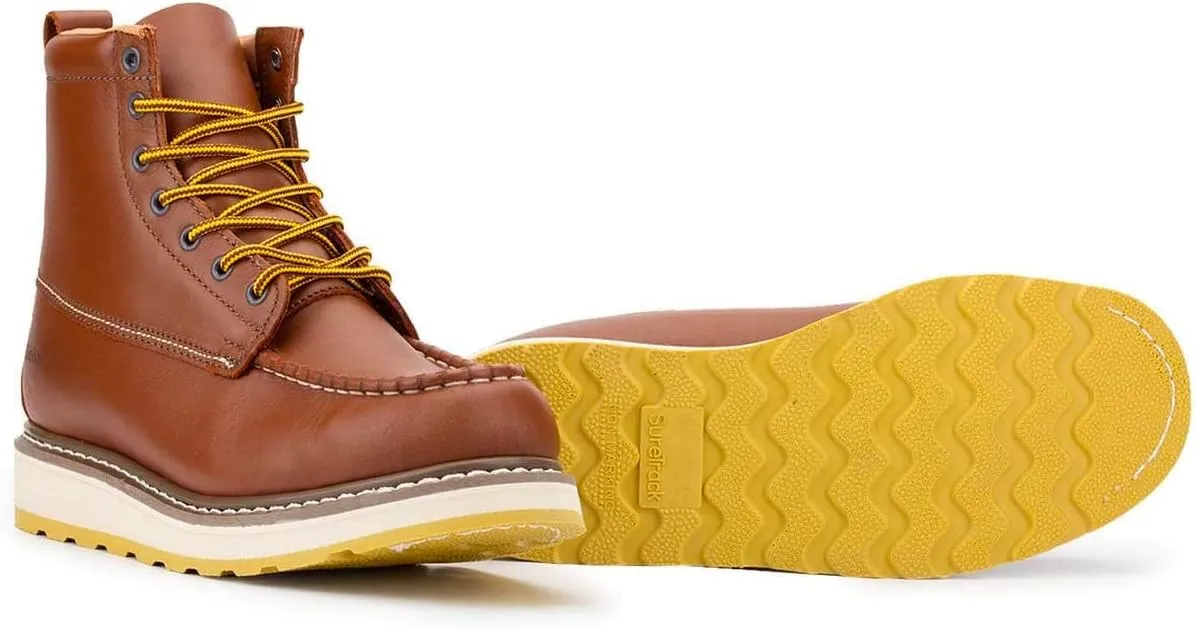 Men's Stylish Classic 4", 6", & 8" Soft Moc Toe & Steel Toe EH Leather SureTrack Work Boots with Non-Slip Wedge Outsole & Goodyear Storm Welt