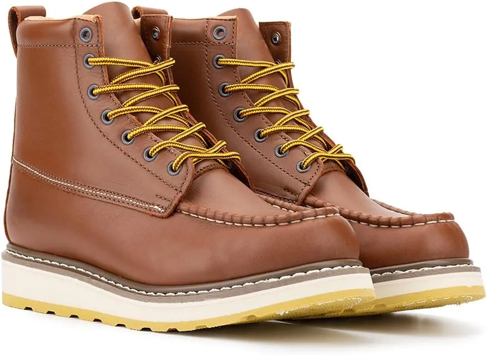 Men's Stylish Classic 4", 6", & 8" Soft Moc Toe & Steel Toe EH Leather SureTrack Work Boots with Non-Slip Wedge Outsole & Goodyear Storm Welt