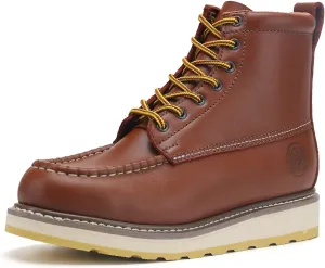 Men's Stylish Classic 6"- 8" Soft Moc Toe EH Leather Work Boot With Non-Slip Wedge Outsole & Goodyear Storm Welt