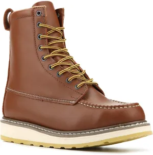 Men's Stylish Classic 8" Soft Moc Toe Leather Work Boot With Non-Slip Wedge Outsole 86994