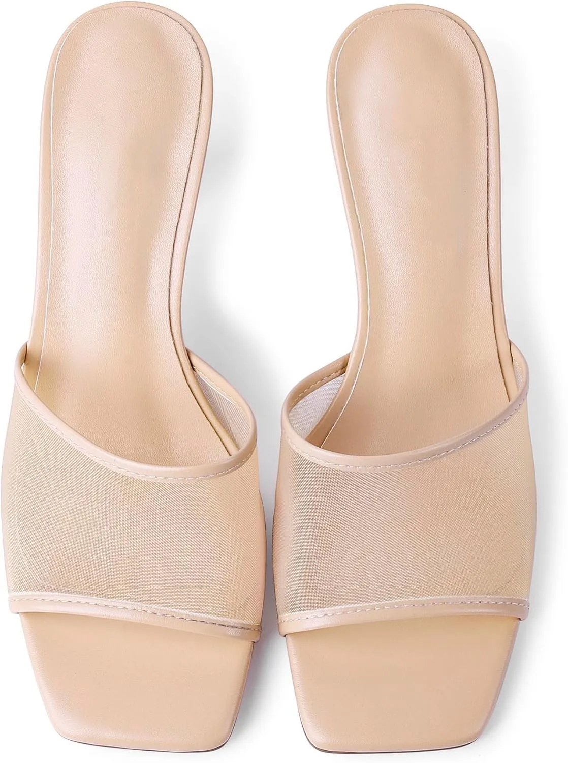 Mesh Mule Heels for Women Kitten Heel Sandals Open Square Toe Heeled Sandals Slip On Mules