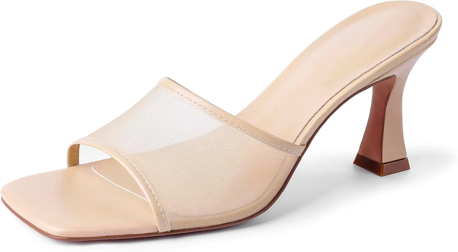 Mesh Mule Heels for Women Kitten Heel Sandals Open Square Toe Heeled Sandals Slip On Mules