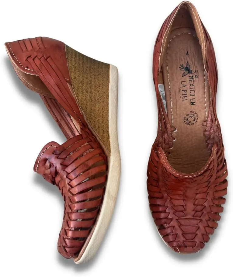 Mexico en la Piel Women's Huarache Sandals - Genuine Leather, Closed Toe, Wedge Heel 2.5 Inches, Handmade in Mexico - Available in 3 Unique Designs with Slip-On & Ankle Strap Options