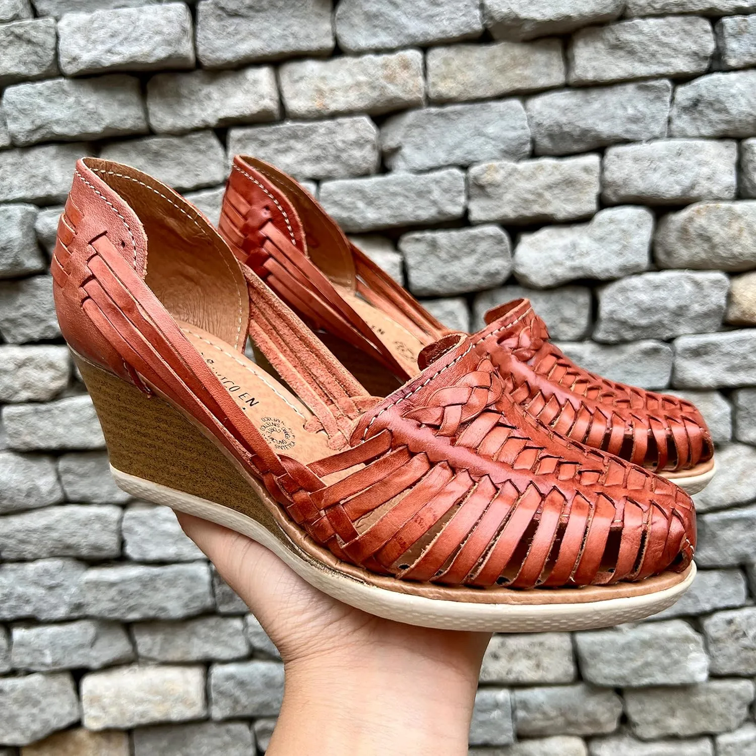Mexico en la Piel Women's Huarache Sandals - Genuine Leather, Closed Toe, Wedge Heel 2.5 Inches, Handmade in Mexico - Available in 3 Unique Designs with Slip-On & Ankle Strap Options