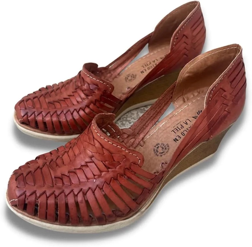 Mexico en la Piel Women's Huarache Sandals - Genuine Leather, Closed Toe, Wedge Heel 2.5 Inches, Handmade in Mexico - Available in 3 Unique Designs with Slip-On & Ankle Strap Options