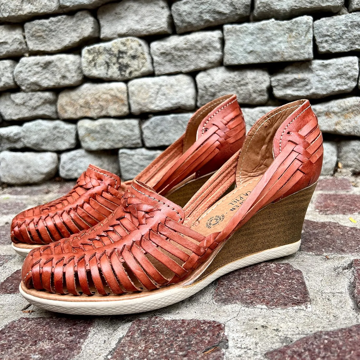 Mexico en la Piel Women's Huarache Sandals - Genuine Leather, Closed Toe, Wedge Heel 2.5 Inches, Handmade in Mexico - Available in 3 Unique Designs with Slip-On & Ankle Strap Options