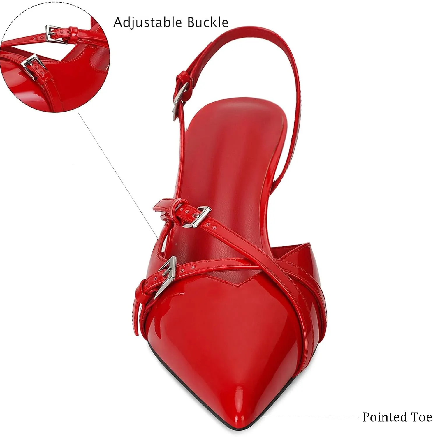 MICIFA Slingback Kitten Heels for Women Pointed Toe Stiletto Heels Slip On Pumps with Buckled Straps Dress Work Heeled Sandals