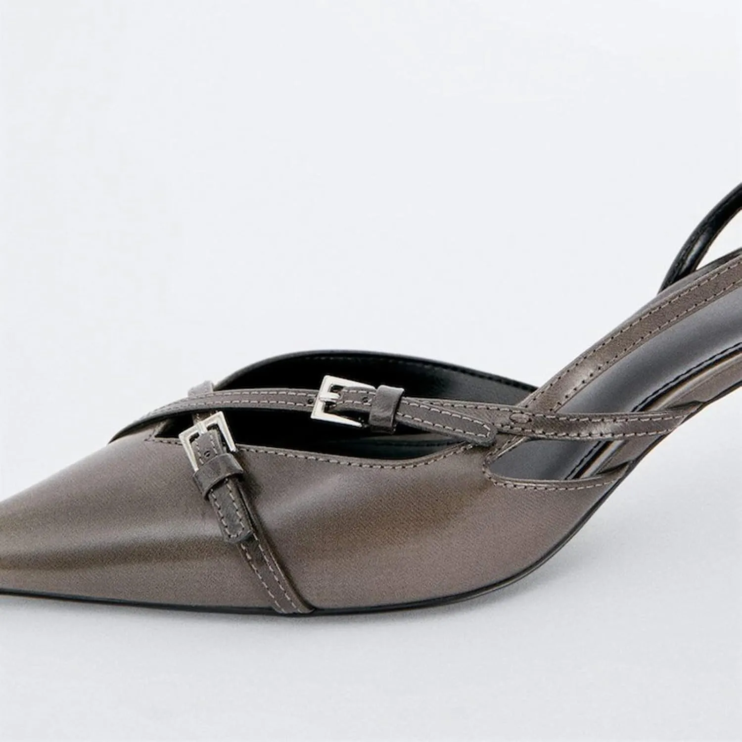 MICIFA Slingback Kitten Heels for Women Pointed Toe Stiletto Heels Slip On Pumps with Buckled Straps Dress Work Heeled Sandals