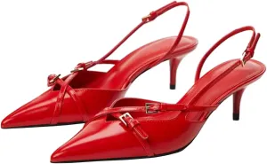 MICIFA Slingback Kitten Heels for Women Pointed Toe Stiletto Heels Slip On Pumps with Buckled Straps Dress Work Heeled Sandals