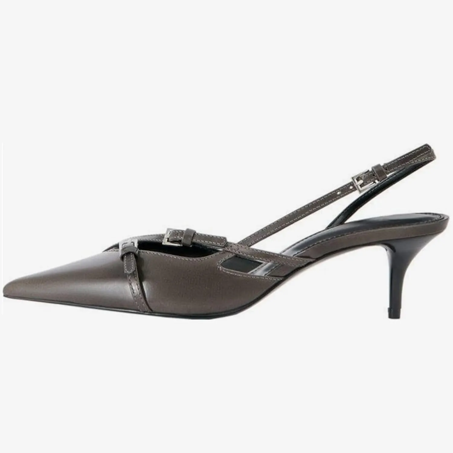 MICIFA Slingback Kitten Heels for Women Pointed Toe Stiletto Heels Slip On Pumps with Buckled Straps Dress Work Heeled Sandals