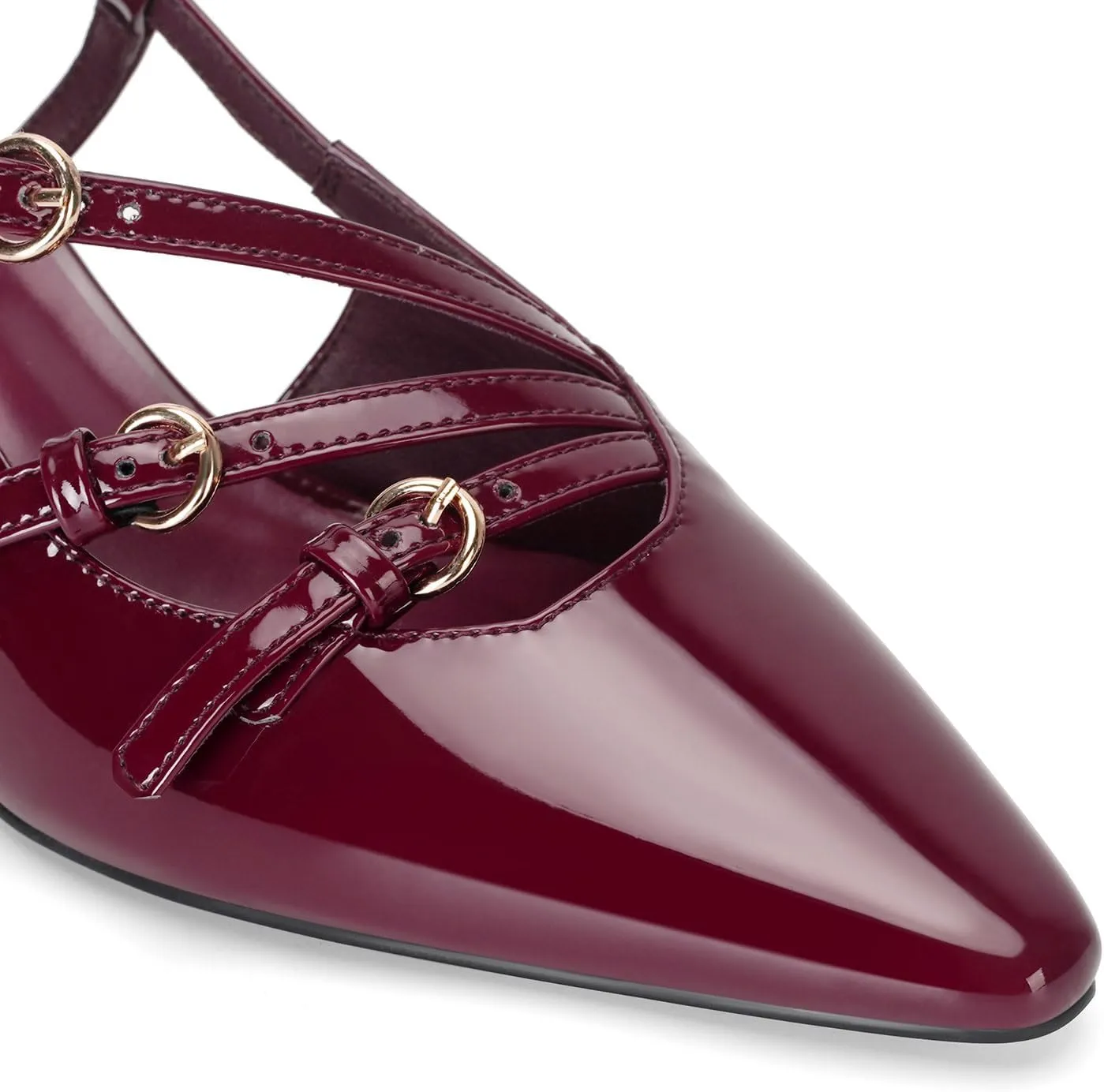 MICIFA Slingback Kitten Heels for Women Pointed Toe Stiletto Heels Slip On Pumps with Buckled Straps Dress Work Heeled Sandals