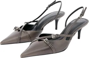 MICIFA Slingback Kitten Heels for Women Pointed Toe Stiletto Heels Slip On Pumps with Buckled Straps Dress Work Heeled Sandals