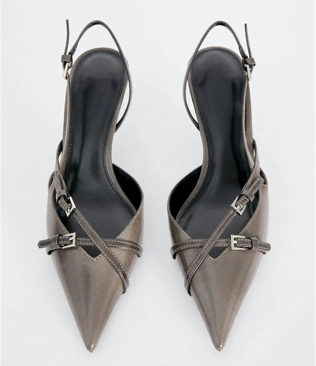 MICIFA Slingback Kitten Heels for Women Pointed Toe Stiletto Heels Slip On Pumps with Buckled Straps Dress Work Heeled Sandals